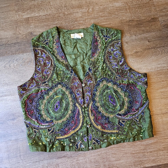 Vintage Other Destination 100% Silk Intricately Beaded Vest Womens size Large - Picture 2 of 14